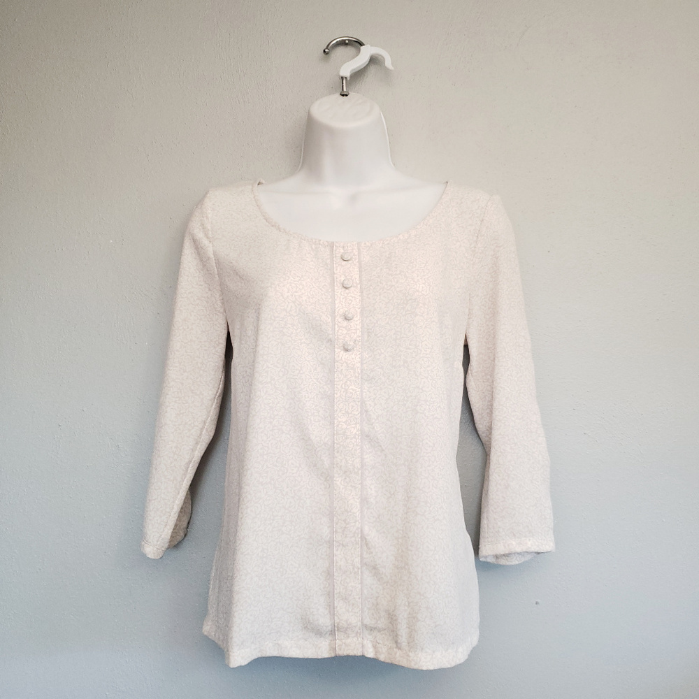 LC Lauren Conrad Cream Floral Button Front 3/4 Sleeve Top XS - Picture 3 of 5